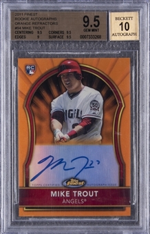 2011 Topps Finest (Orange Refractors) #84 Mike Trout Signed Rookie Card (#49/99) – BGS GEM MINT 9.5/BGS 10